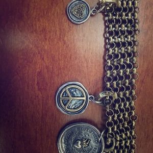 Vintage brass chain bracelet with 3 charms